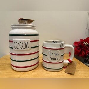 Rae Dunn Holiday Cocoa Canister and Mug Set - Red, Green, White
